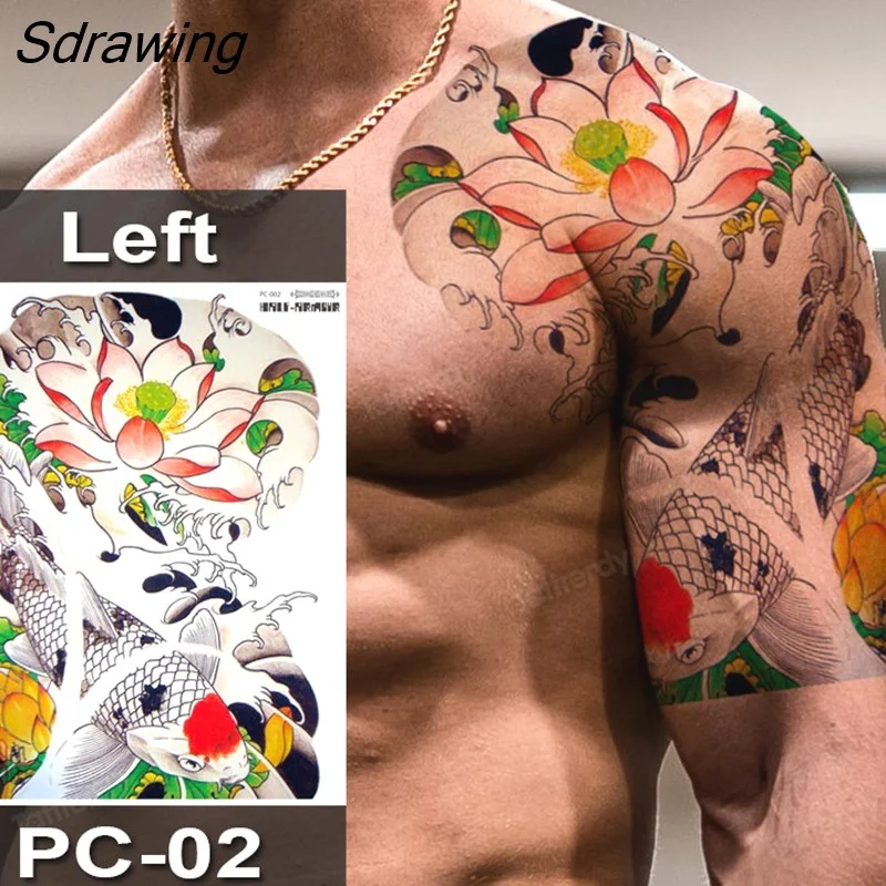 Sdrawing Fox Totem Dragon Waterproof Temporary Tattoos Body Art Arm Shoulder Chest Tattoo Sticker Black Tatouage Men Adult Large