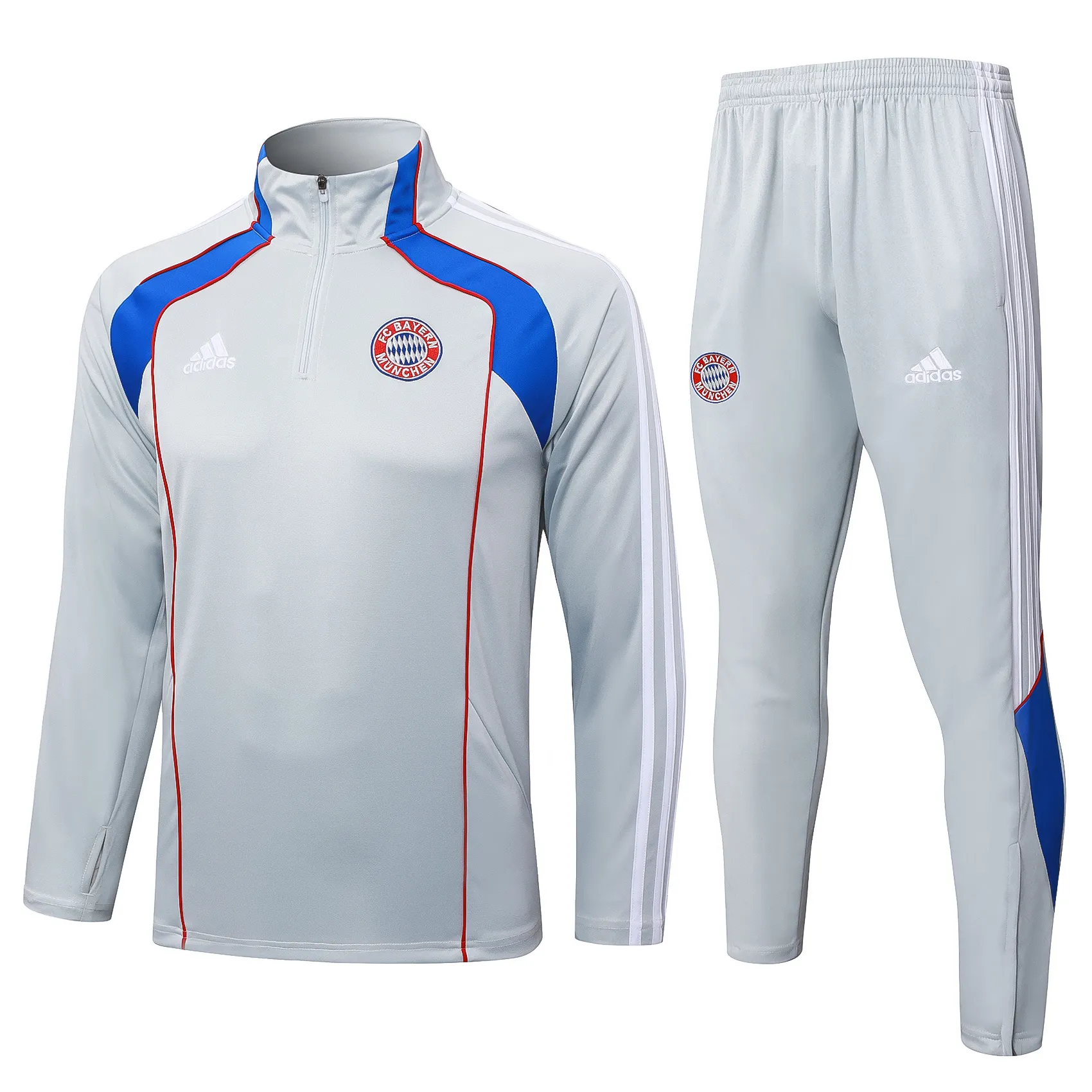 2025/2026 Bayern Munich Half-Pull Training Suit Light Gray Retro Style Football Shirt 1:1 Thai Quality Set