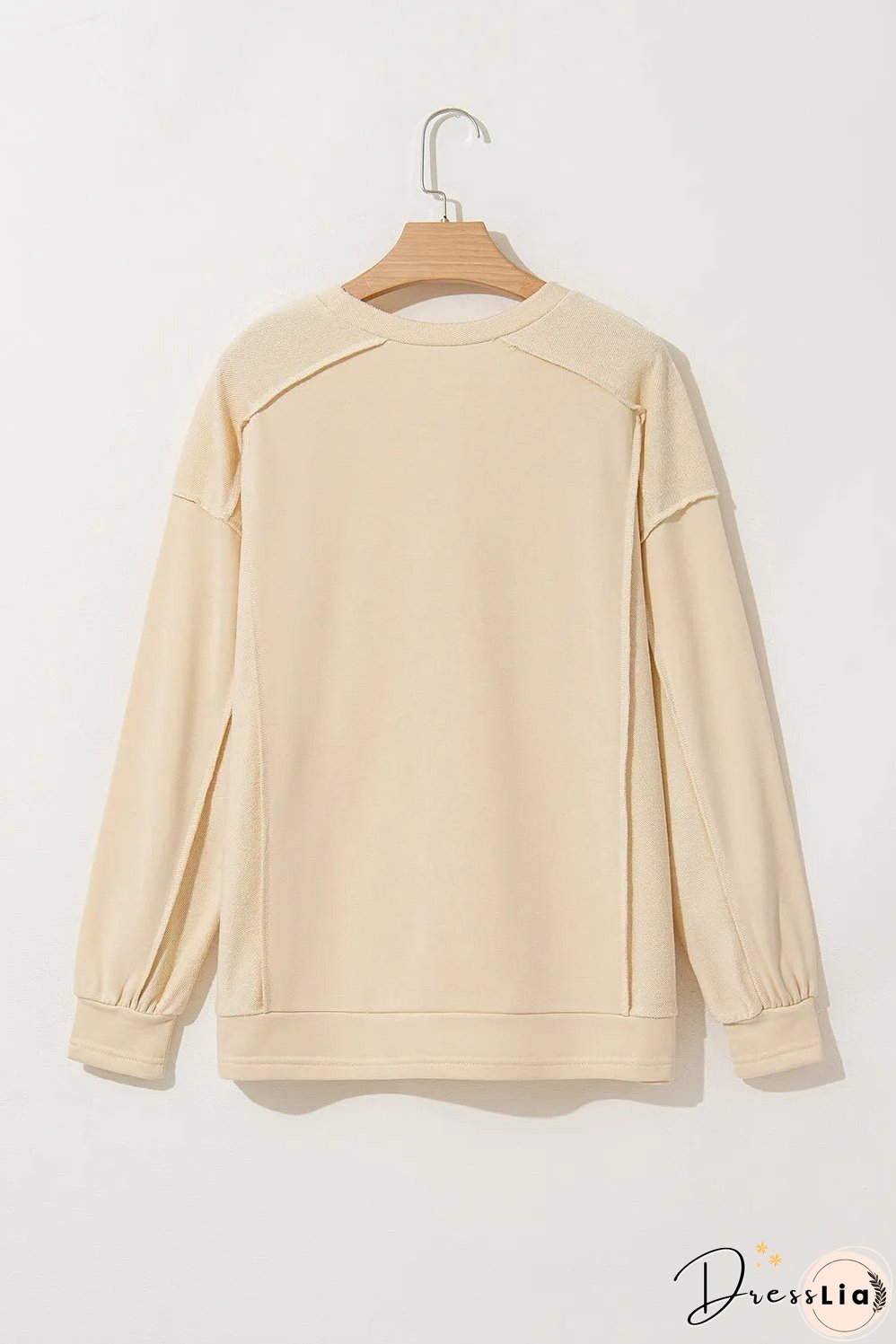 Beige Splicing Round Neck Pullover Sweatshirt