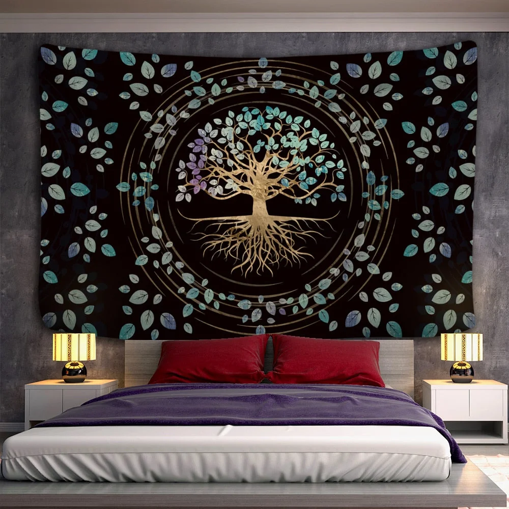 Tree of life Mushroom Forest Tapestry Wall Hanging Fairy Tale Castle Skeleton Bohemian Psychedelic Home Dormitory Dream Decor