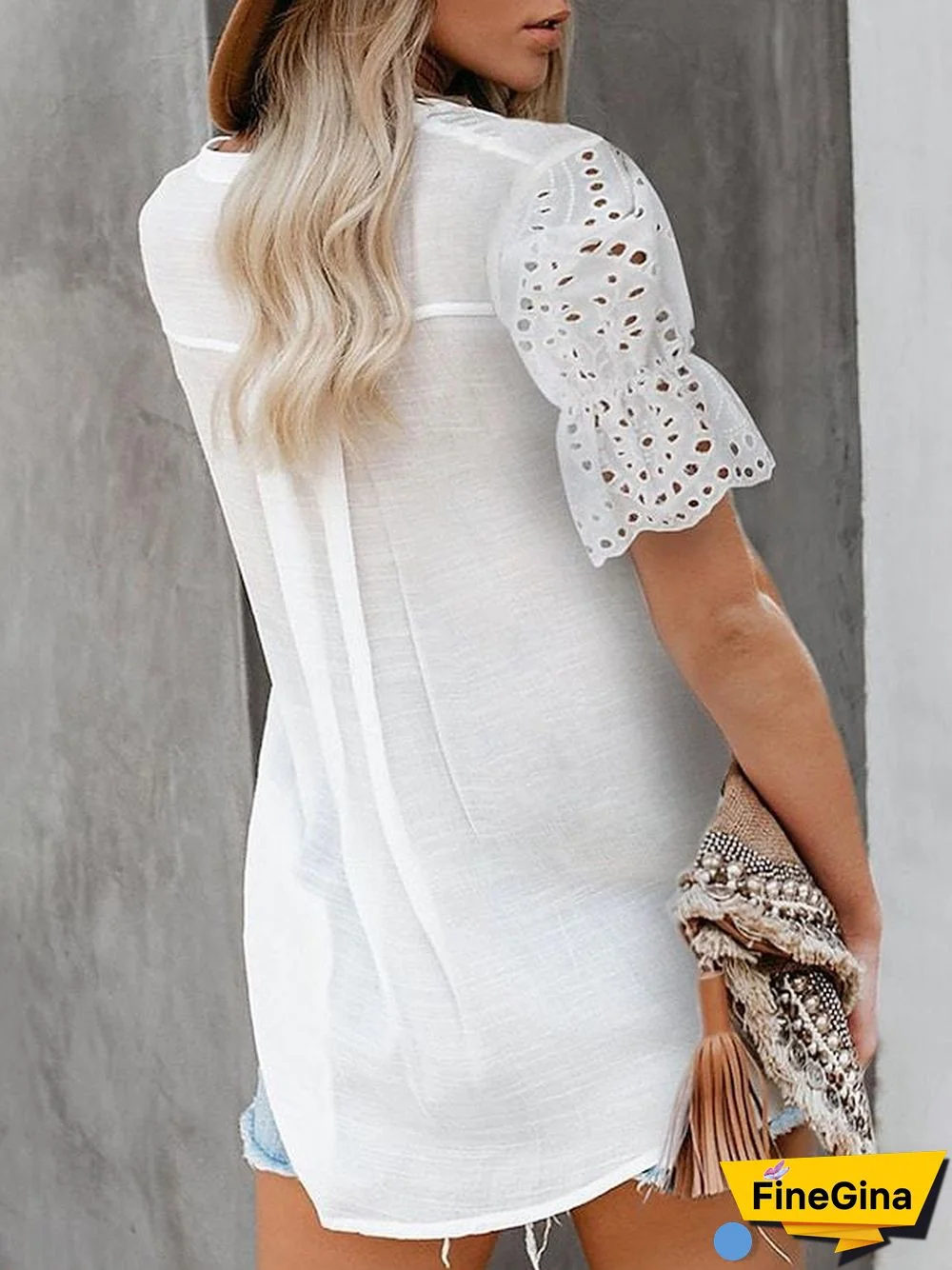 Women's Going Out Blouse Plain Lace Patchwork V Neck Tops Elegant Casual Basic Top White Black Blue