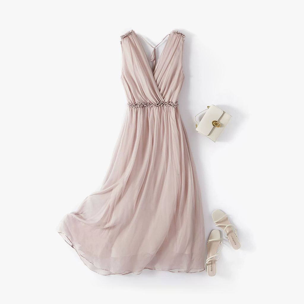 Silk V-Neck Dress Sleeveless Evening Gown Style REAL SILK LIFE