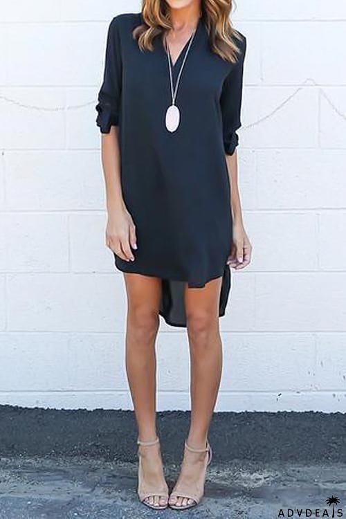 V Neck Asymmetry Design Casual Mini Dress