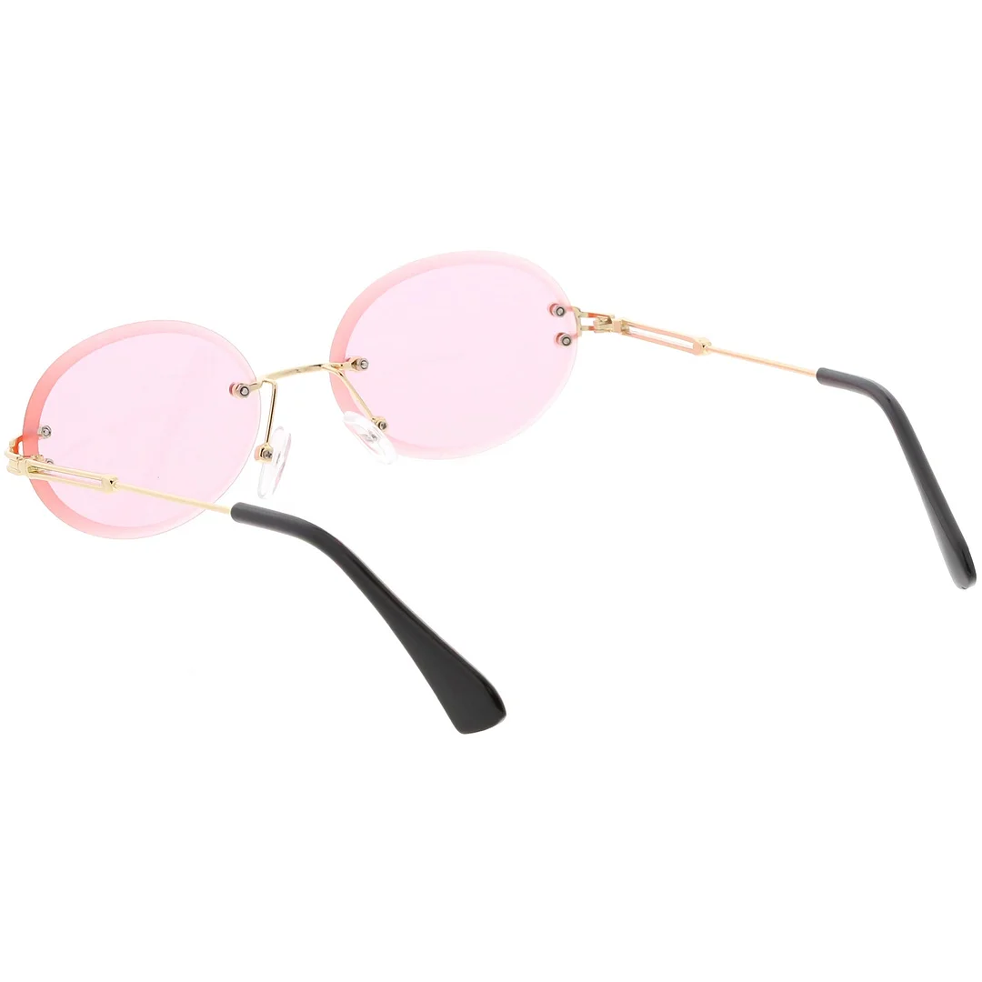Rimless Oval glasses Slim Metal Arms Color Tinted Neutral Lens 54mm