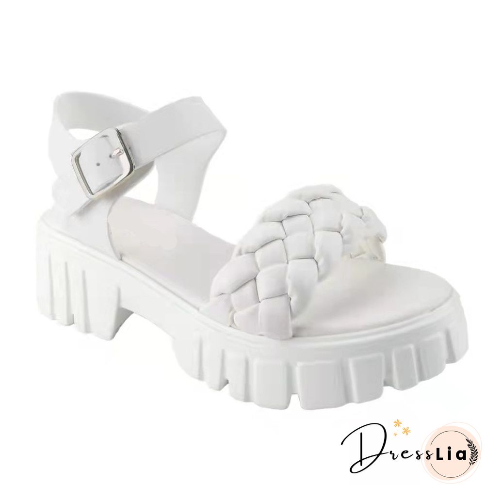 Elegant Women Leather Sandals New Summer Diamond Lattice Sandals Casual Velcro Flat Bottom Platform Sandals Women