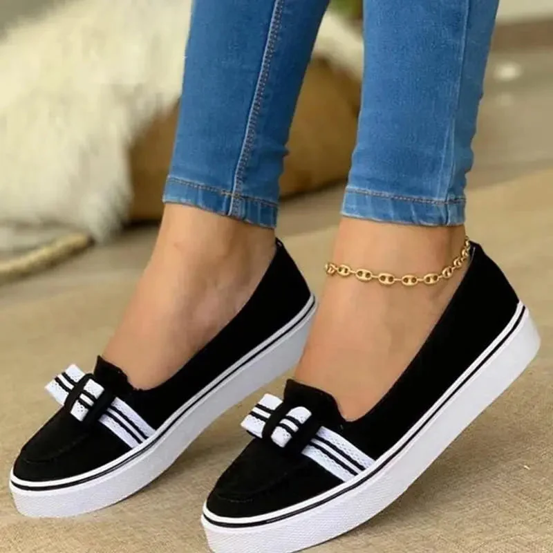 Vstacam 2023 Women's Solid Color PU Ribbon Decoration Round Toe Flat Heel Platform Comfortable Fashion Casual All-Match Loafers