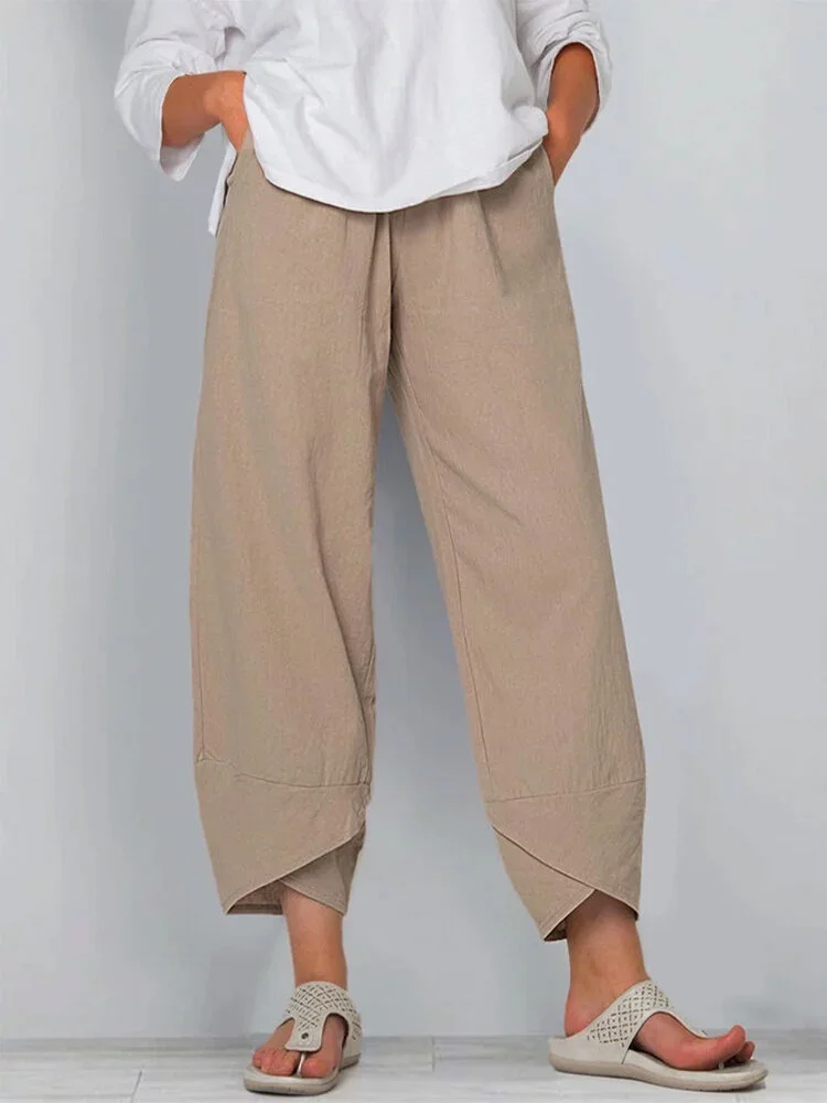 Plus Size Solid Color Cropped Pants Women VangoghDress
