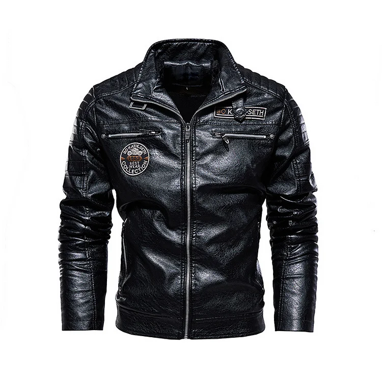 Gef&uuml;tterte Herren Bikerjacke aus Kunstleder