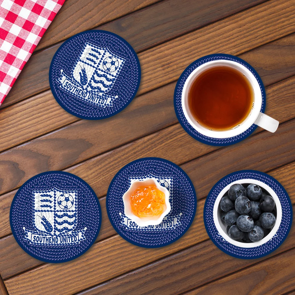 6Pcs Wooden Southend United Football Club Rhinestone Dot Coasters for Party Decor 