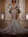 Deep V-Neck Sequined Tasseled See-Through Elegant Wedding Maxi Dress