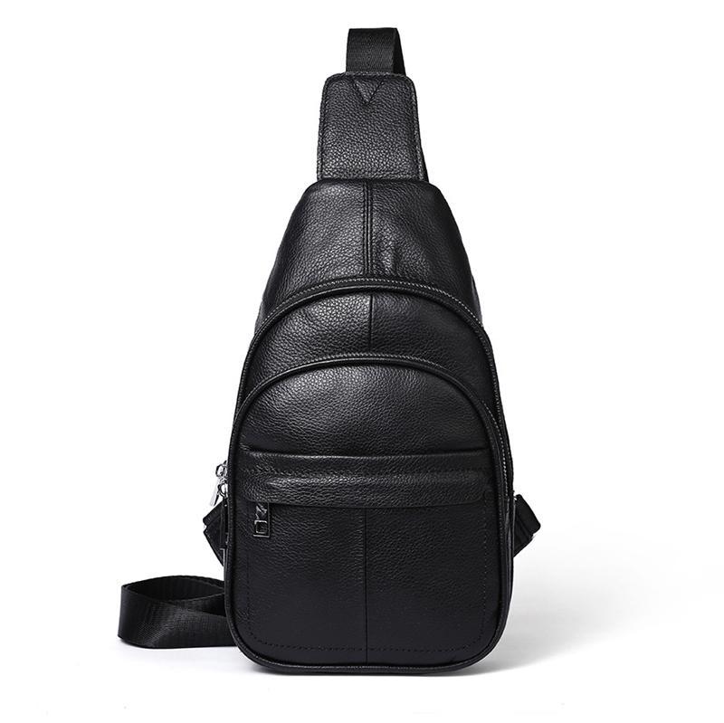 Casual Style Grain Textured Multiple Pocket Earphone Jack Adjustable Sling Strap Chest Bag