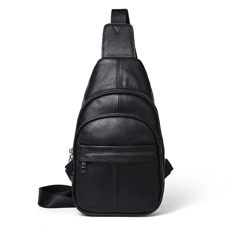 Casual Style Grain Textured Multiple Pocket Earphone Jack Adjustable Sling Strap Chest Bag
