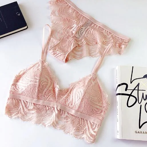 Wriufred Embroidery Green Lace Bralette Underwear Women Bra Sets Wire Free Bras Transparent Ultrathin Plus Size Lingerie Set