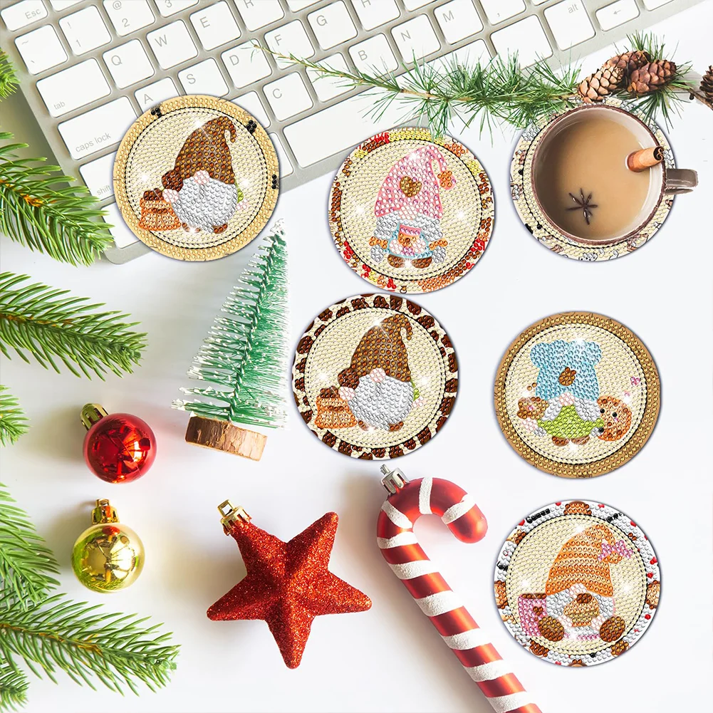 8pcs DIY Coffee Bean Gnome Acrylic Diamond Painting DIY Coaster for Adults Kids