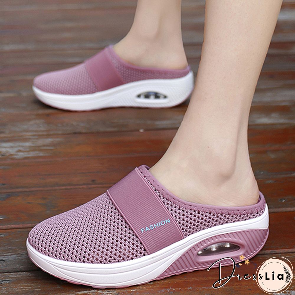 Women Mesh Lightweight Shoes Woman Slippers Wedge Shoes Female Air Cushion Sandals Thick Bottem Casual Sneakers Plus Size 43