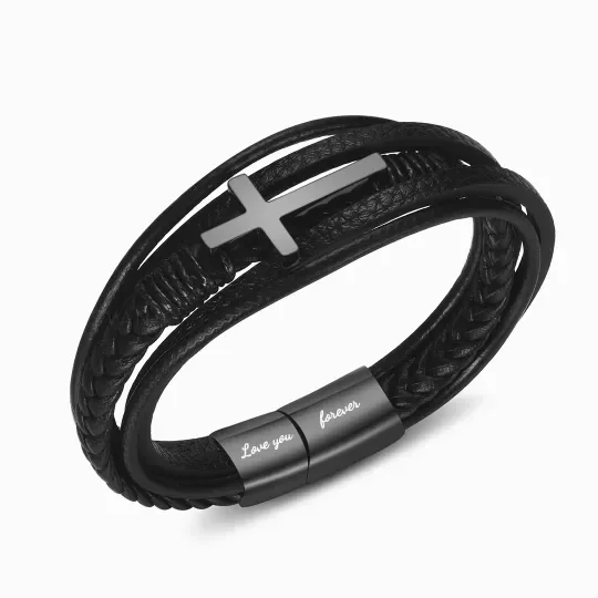 To My Son Be Bold, Brave, and Strong Leather Cross Bracelet Gifts for Son