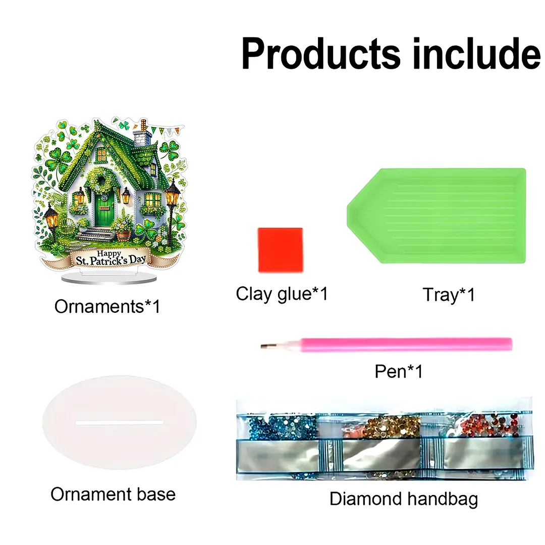 2D Flat DIY St Patricks Day Hut Diamond Painting Tabletop Ornaments Kit Special Shape Crystal Art Craft Decoration Single Side Drill for Living Room Home Office