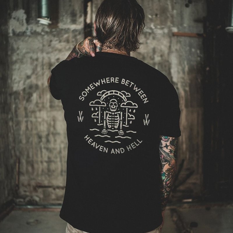 Somewhere Between Heaven And Hell Skull Printed Men's T-shirt -  