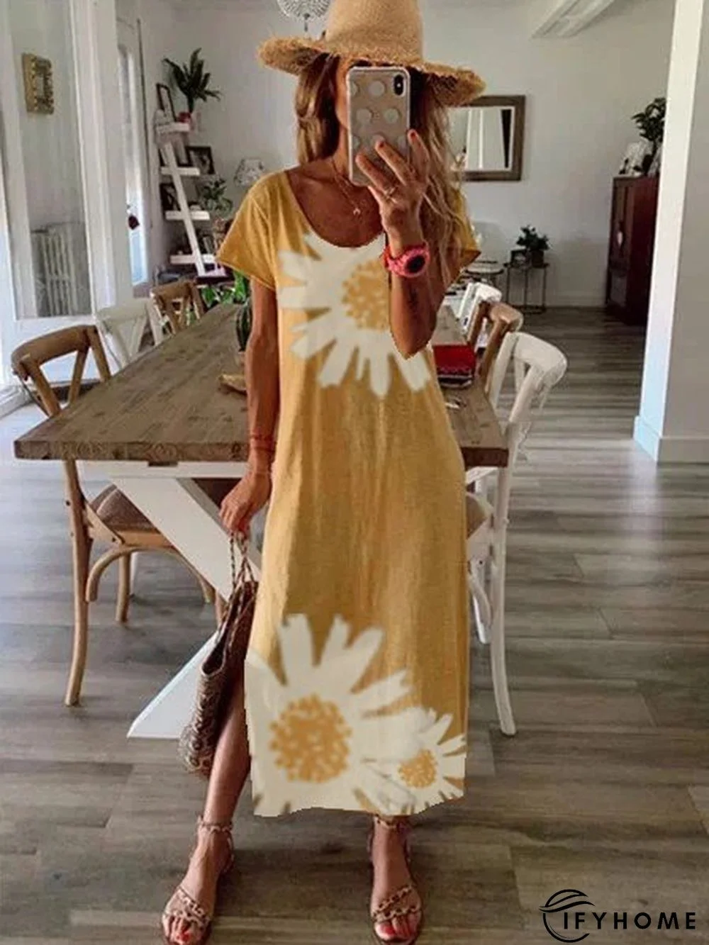 Women Summer Floral-Print Short Sleeve Casual Maxi Dress | IFYHOME