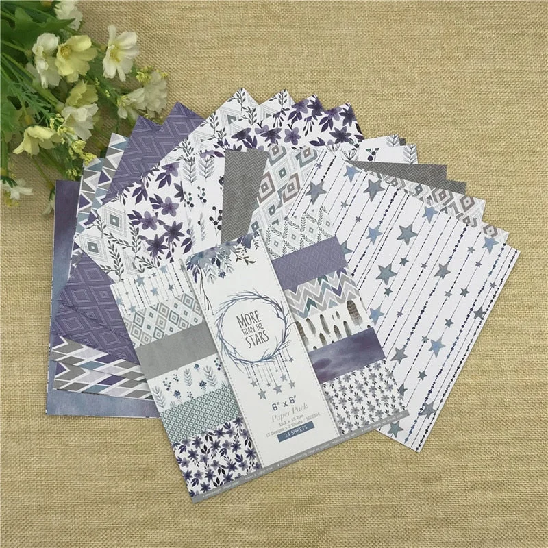 24 sheet 6"X6" STARS of the flower patterned paper Scrapbooking paper pack handmade craft paper craft Background pad