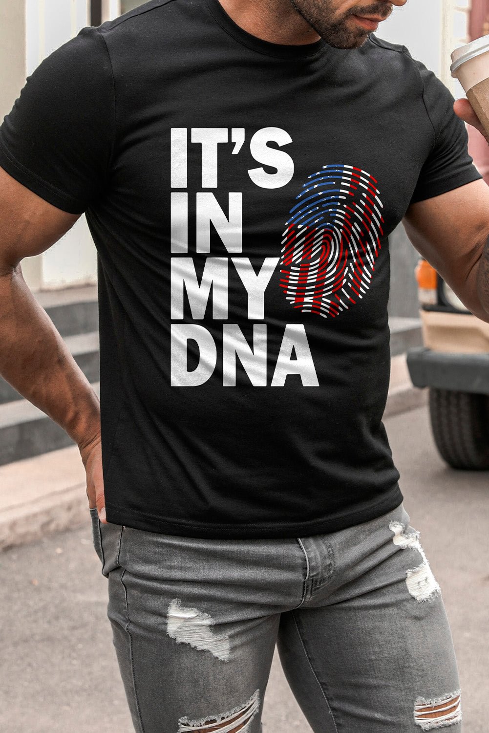 America Flag Fingerprint Letter Print Men's Patriotic Graphic T-shirt