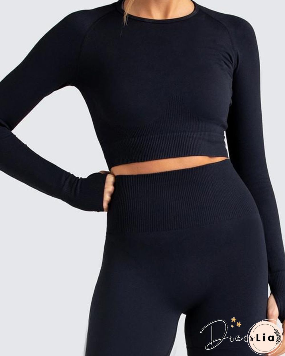 Long Sleeve Seamless Suit Sports Yoga Set 2 Piece