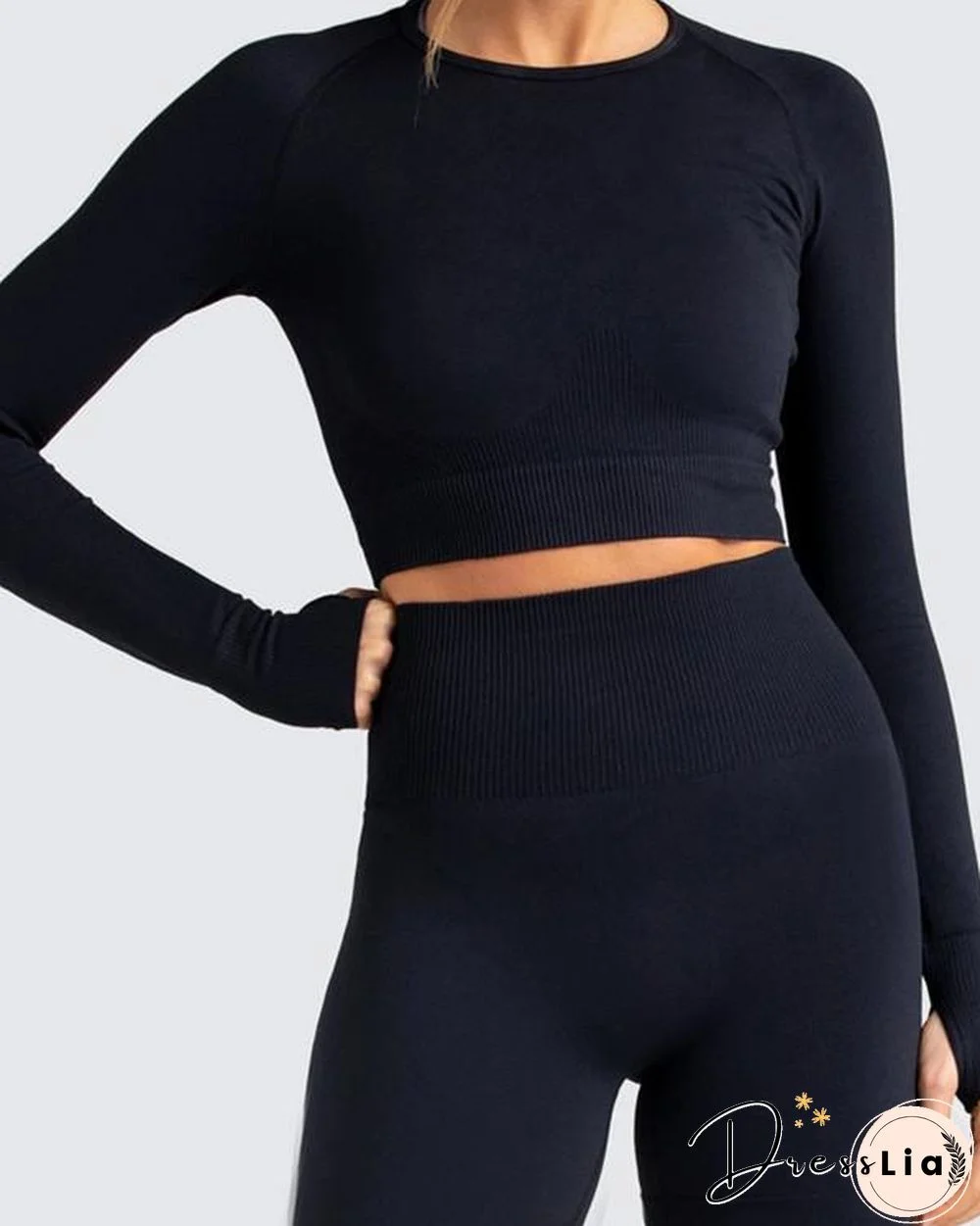 Long Sleeve Seamless Suit Sports Yoga Set 2 Piece