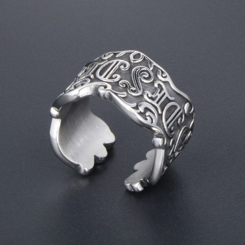 Jewelry Retro Vintage Style Punk Letter Argyle 304 Stainless Steel Asymmetrical Rings