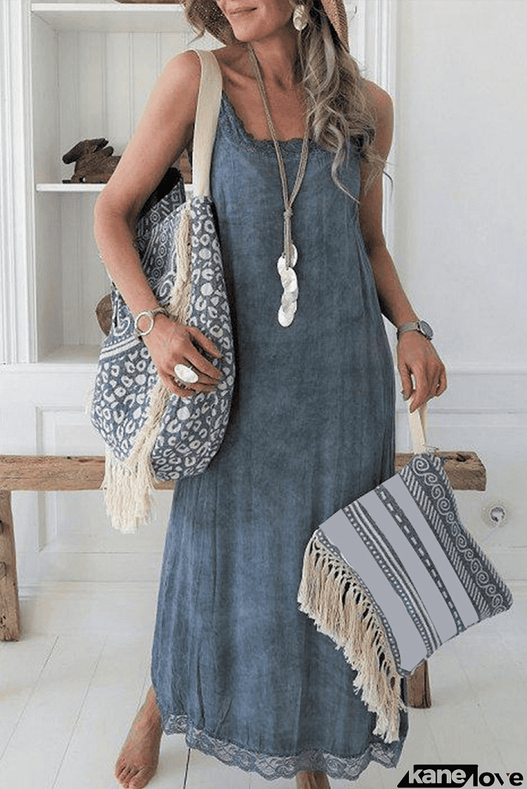 Lace Hem Spaghetti Strap Maxi Dresses