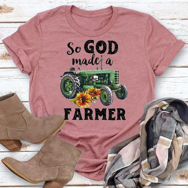 So God Made a Farmer Round Neck T-shirt-0018760