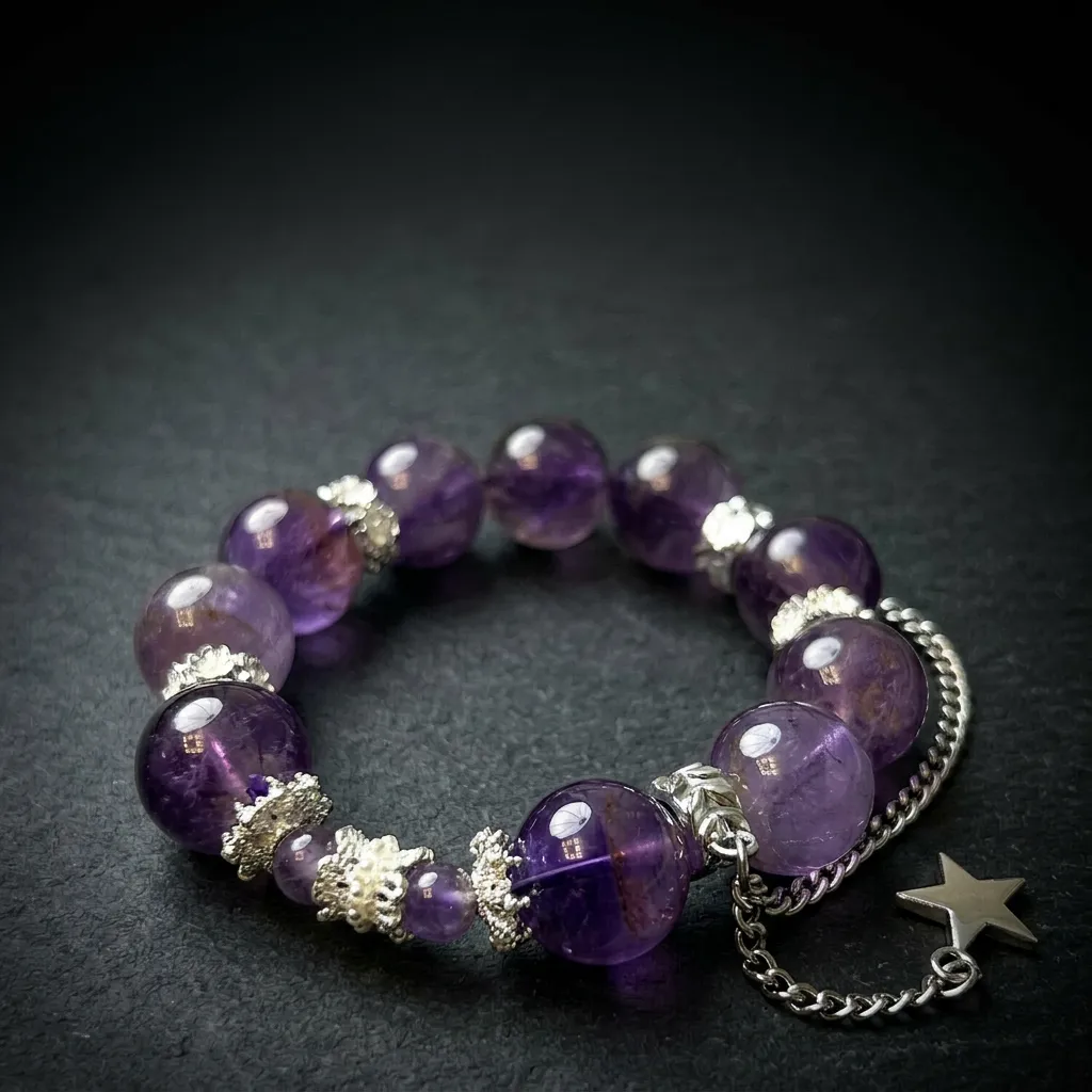 JiStones Celestial Brazilian Amethyst Bracelet - High-Transparency Natural Gemstone Celestial Chain Edition (16mm)