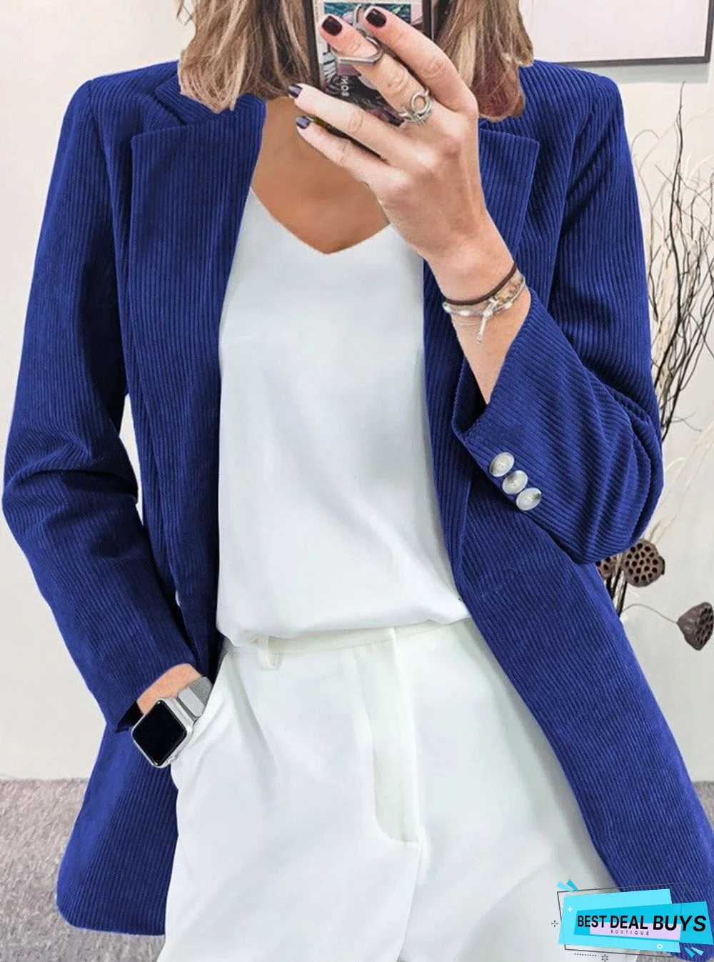 Fall/Winter Solid Color Corduroy Long-Sleeved Blazer