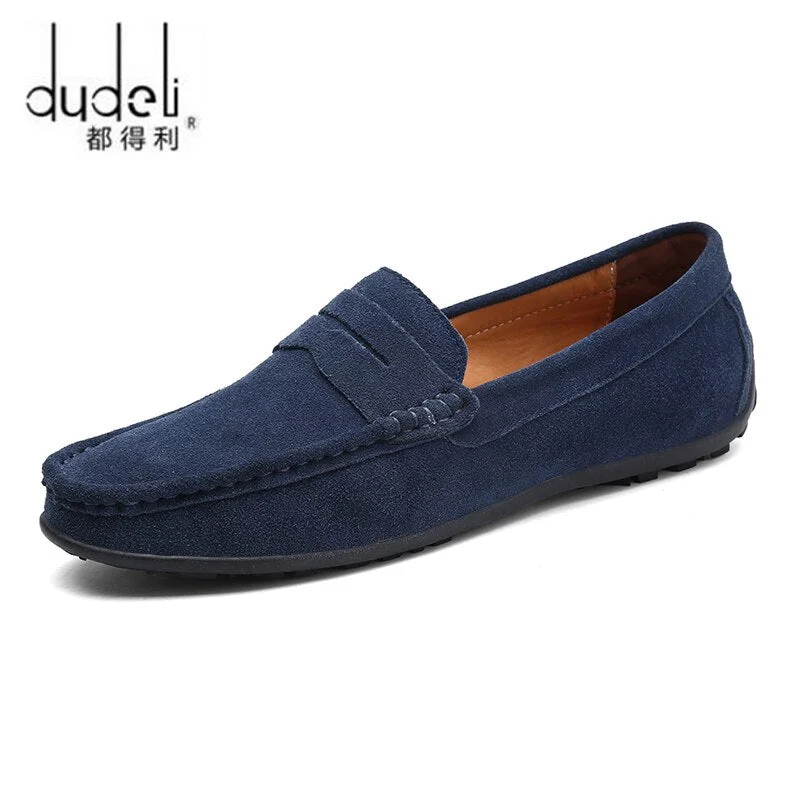 DUDELI Suede Leather Men Casual Shoes Loafers Italian Genuine Leather Driving Moccasins Gommino Slip on Men's Shoes Plus size