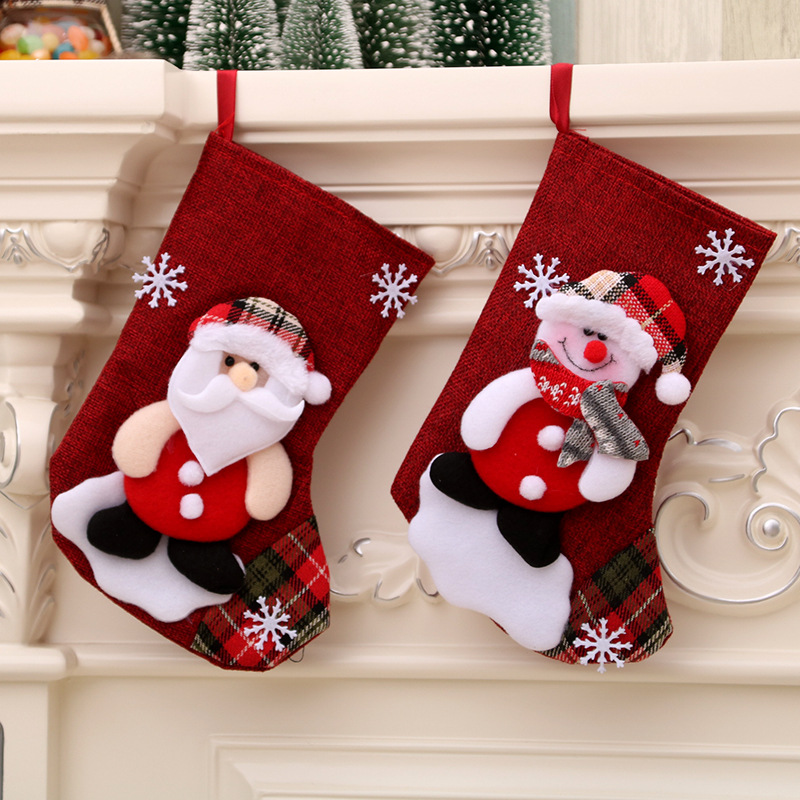 Medium Linen Christmas Socks Christmas Decorations Christmas Gift Bags-MERUMOTE