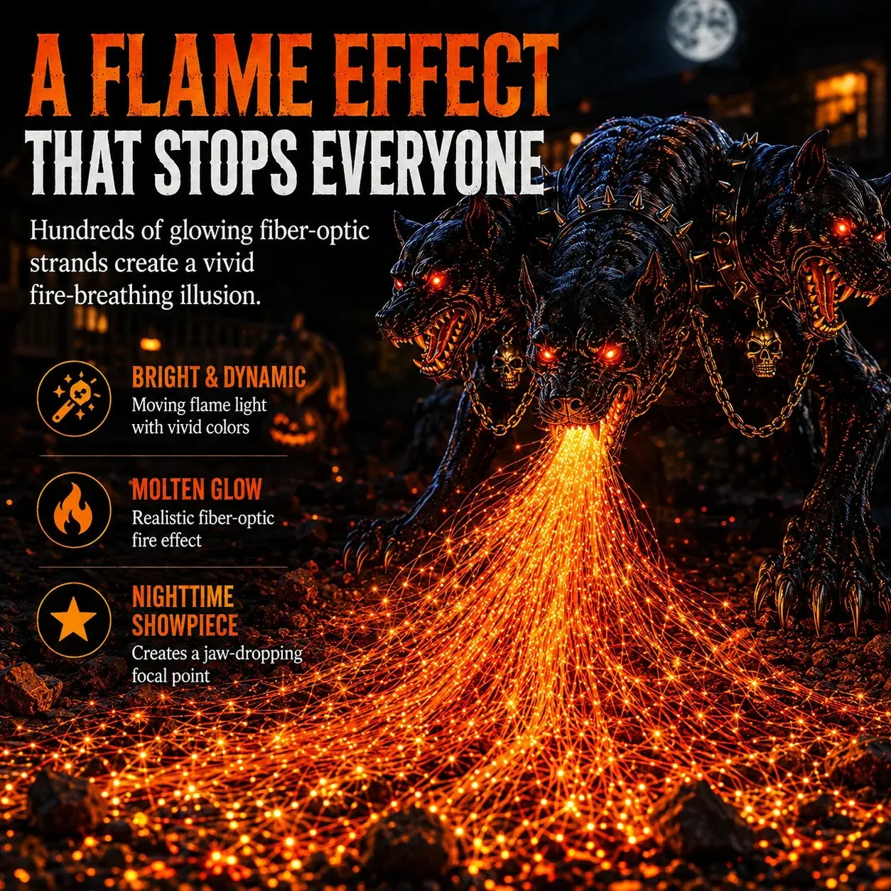 Fiber optic fire effect from Halloween hellhound light
