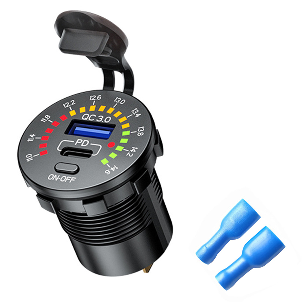 

Car USB Charger QC3.0 + PD USB Type C Socket with On/Off Switch + Terminals, With cable, 501 Original