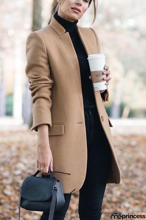 High Collar Button Pocket Coat