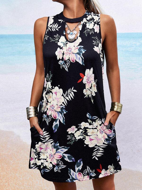 Women's Scoop Neck Sleeveless Printed Midi Dress