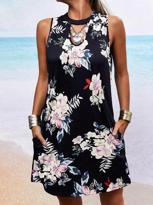 Women's Scoop Neck Sleeveless Printed Midi Dress