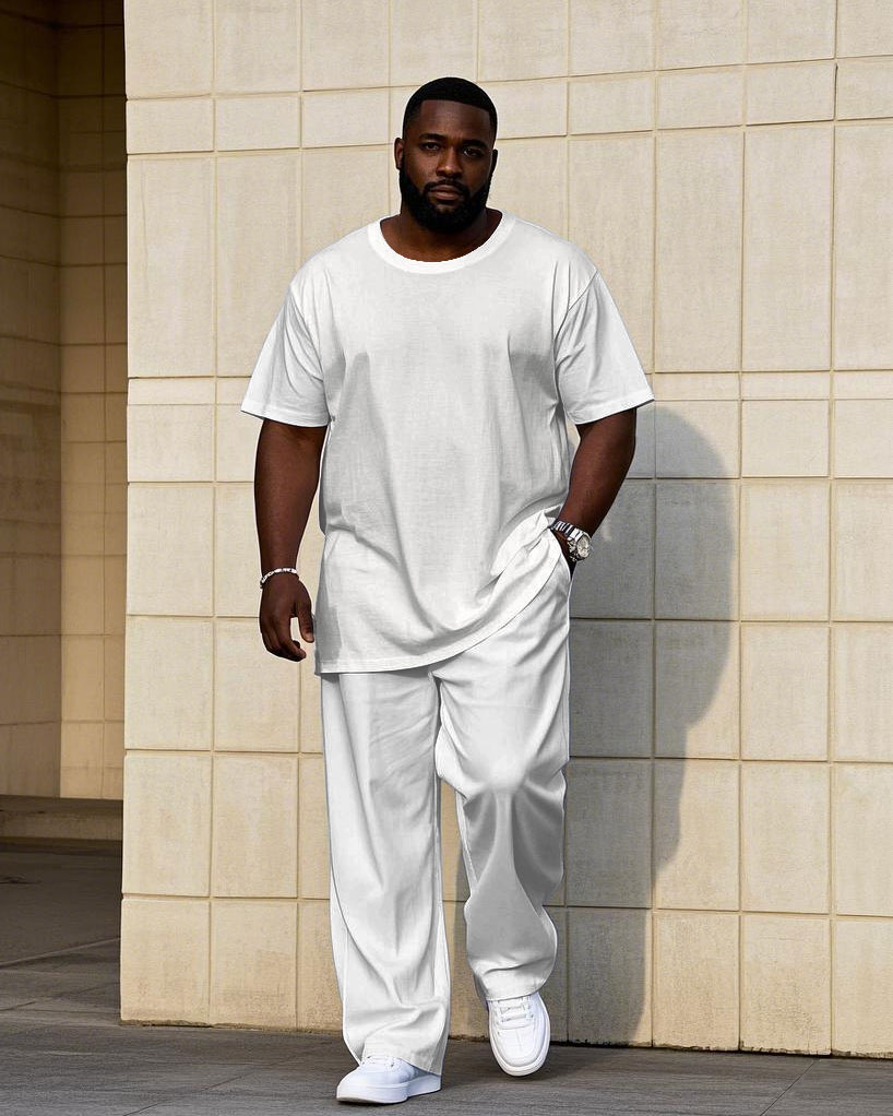 Men's Plus Size Solid Color 7 Color Choice Short Sleeve T-shirt Trousers Suit