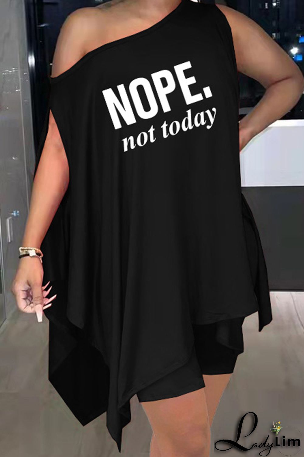 Burgundy Fashion Casual Letter Print Asymmetrical Oblique Collar Sleeveless Two Pieces