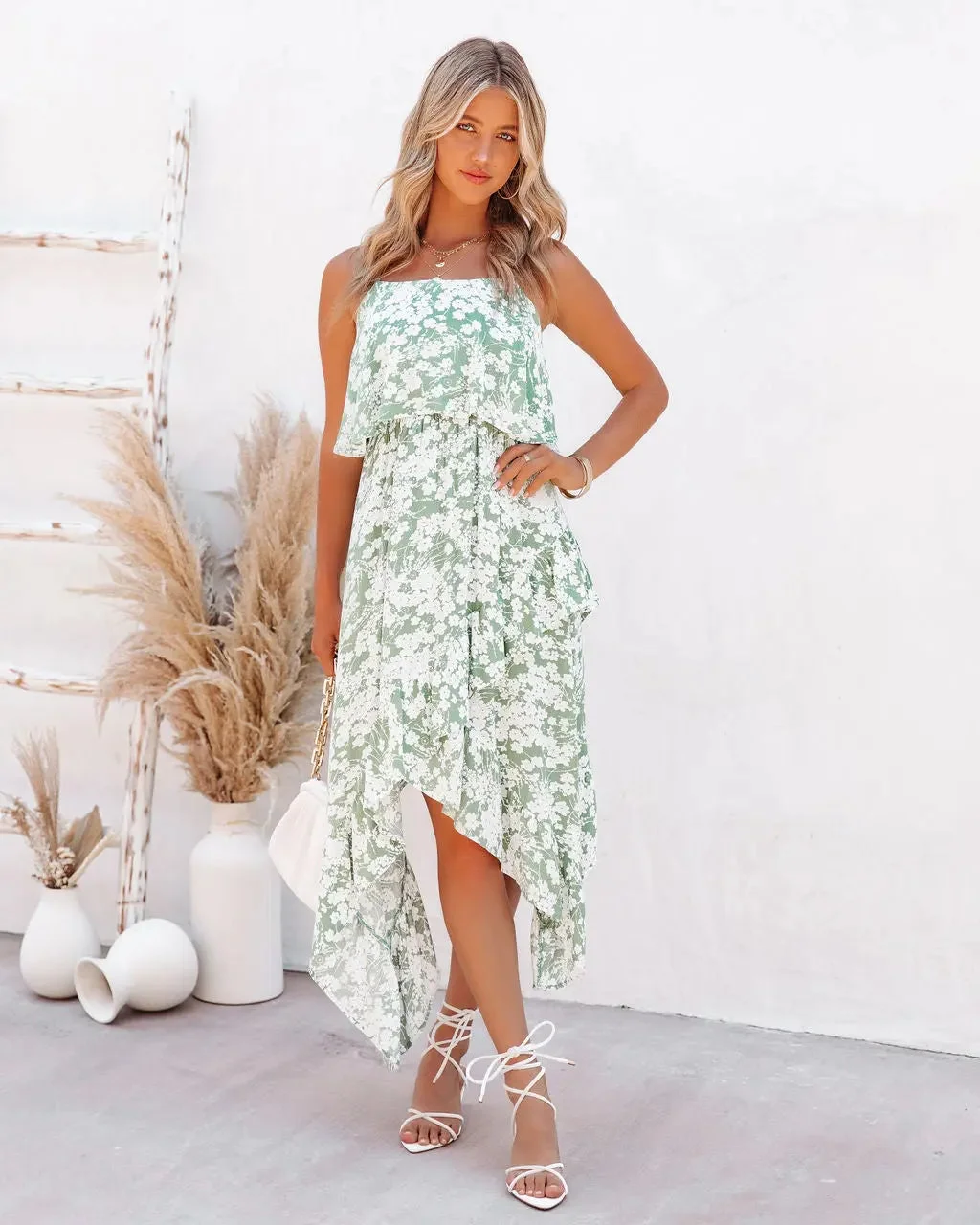 ABEBEY-Summer Vacation Beach Dress Casual Dress Ins Style Photograph Dress Maeve Floral Asymmetrical Midi Dress