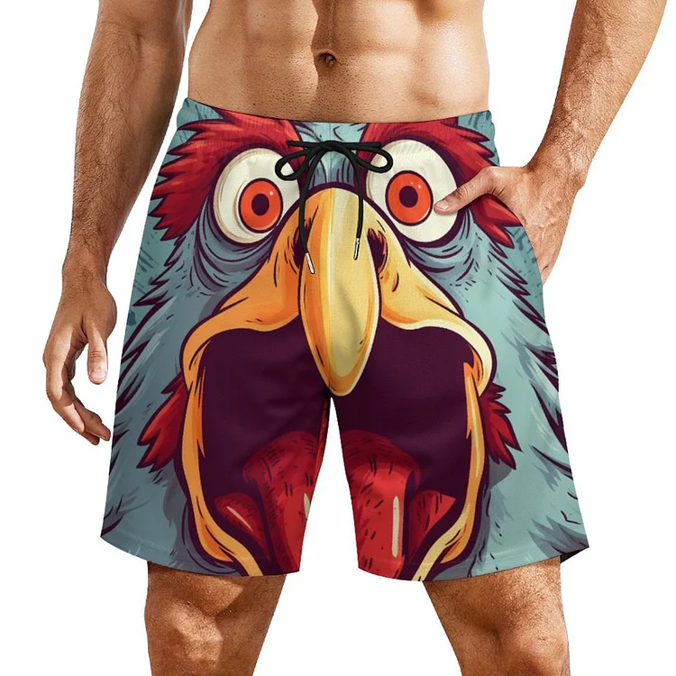 Men's Beach Compression Liner Shorts Crazy Rooster Anime Cartoon  customized, personalized, gift