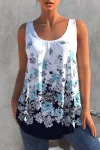 Plus Size Floral Print Round Neck Casual Loose Tank Top