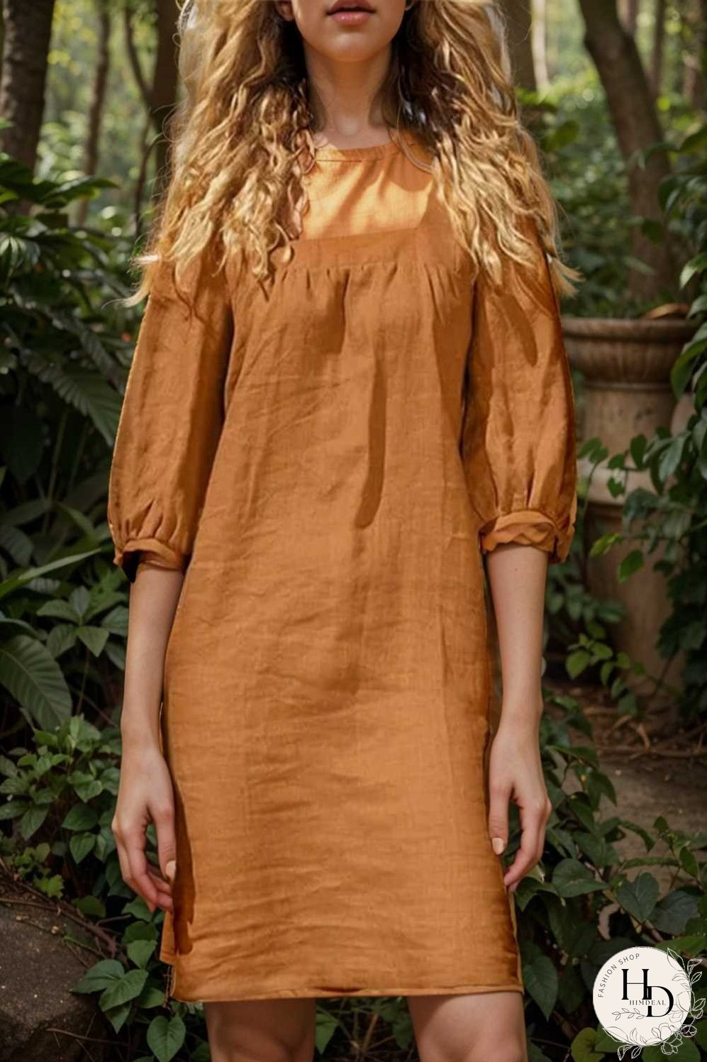 cotton linen loose casual half sleeve mini dress