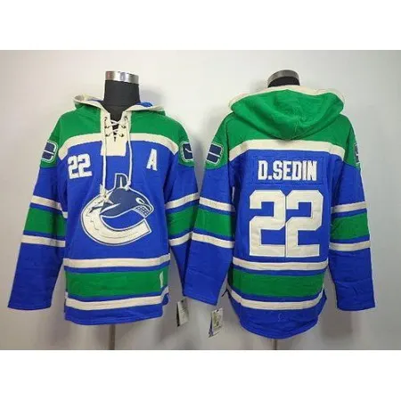 Canucks #22 Daniel Sedin Blue Sawyer Hooded Sweatshirt Stitched NHL Jersey