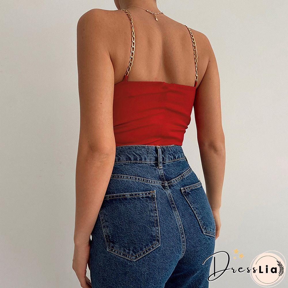 Fashion Sexy V-Neck Lace Up Slim Fit Backless Strap Tube Top European And American Women 's Clothing New Spring And Summer