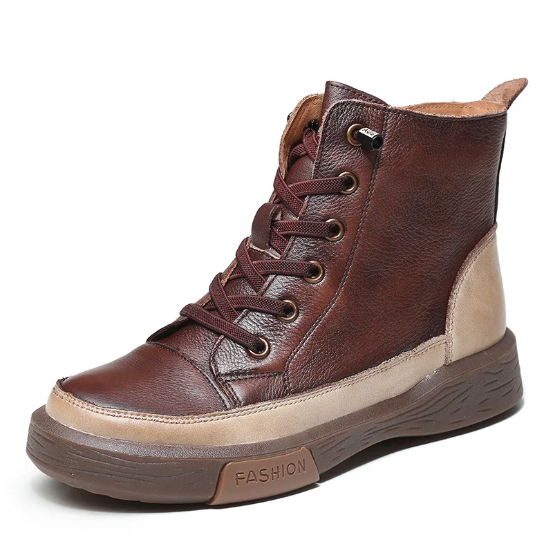 Yyvonne Martin Boots Women Retro Water Wash Skin With Beef Rib Bottom Boots Flat Base Soft Bottom Boots Plus Velvet