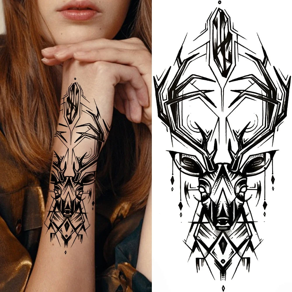 Sexy Rose Lion Flower Temporary Tattoos For Women Men Kids Boys Realistic Fake Wolf Tattoo Sticker Black Cross Compass Tatoos 515-1