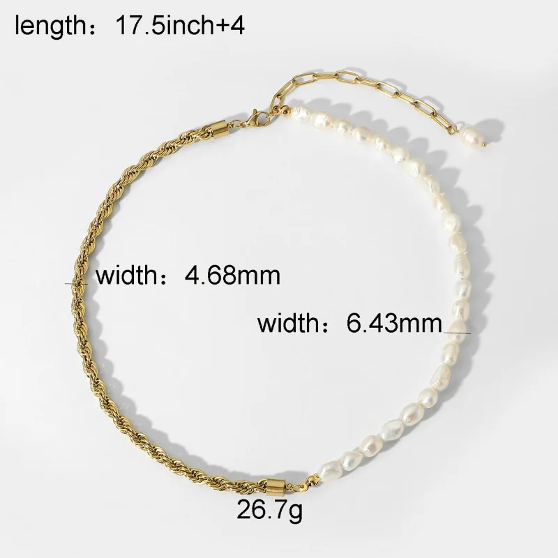 Freshwater Pearl 14K Gold Plated Twist Chain Rope Chain Stitching Necklace